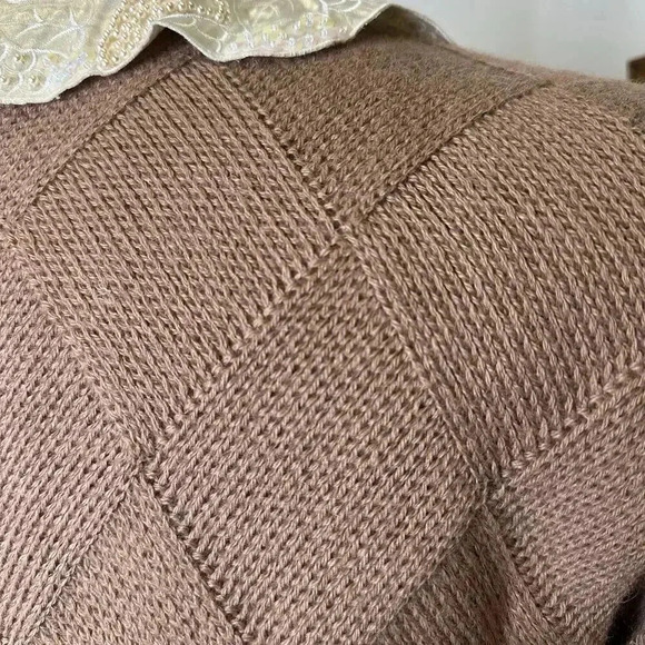 Vintage Baby Alpaca Knit Sweater Textured Diamond Pattern Beige Pullover Size S - Picture 6 of 6